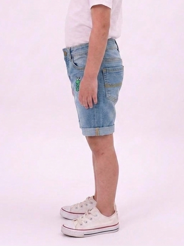 kids premium Embroidered denim short with Caterpillar Detail