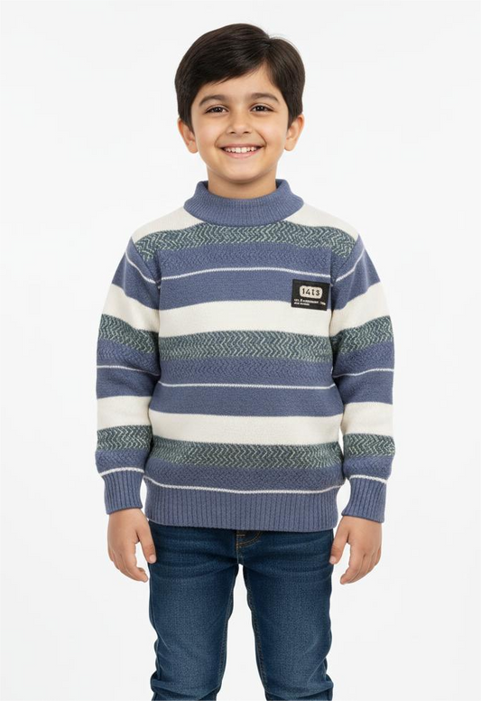 Cozy Striped Knit Blue Sweater for Kids