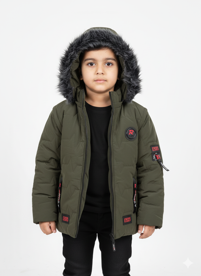 Kids Premium olive Green Puffer Jacket