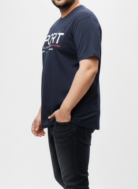 Men's Navy Blue "Sport" Graphic Tee – 3XL Regular Fit