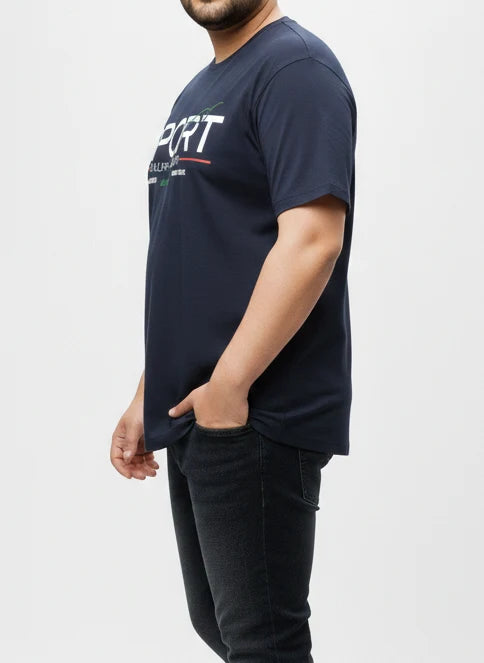 Men's Navy Blue "Sport" Graphic Tee – 3XL Regular Fit
