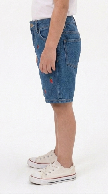 Boys' Embroidered Denim Shorts - Carrot Motif