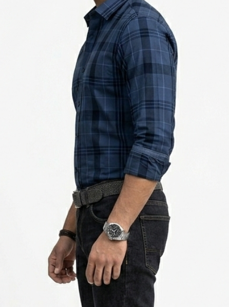 Classic Midnight Blue Checked Long Sleeve Shirt