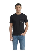 Men’s Imported Black Crew Neck T-Shirt with Chest Pocket