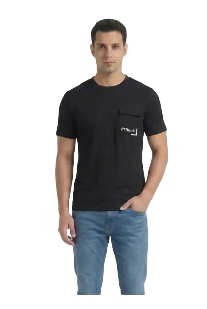 Men’s Imported Black Crew Neck T-Shirt with Chest Pocket
