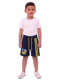 Boys' Navy Blue Sport Shorts – Number "12" Graphic & Side yellow Stripe Detail