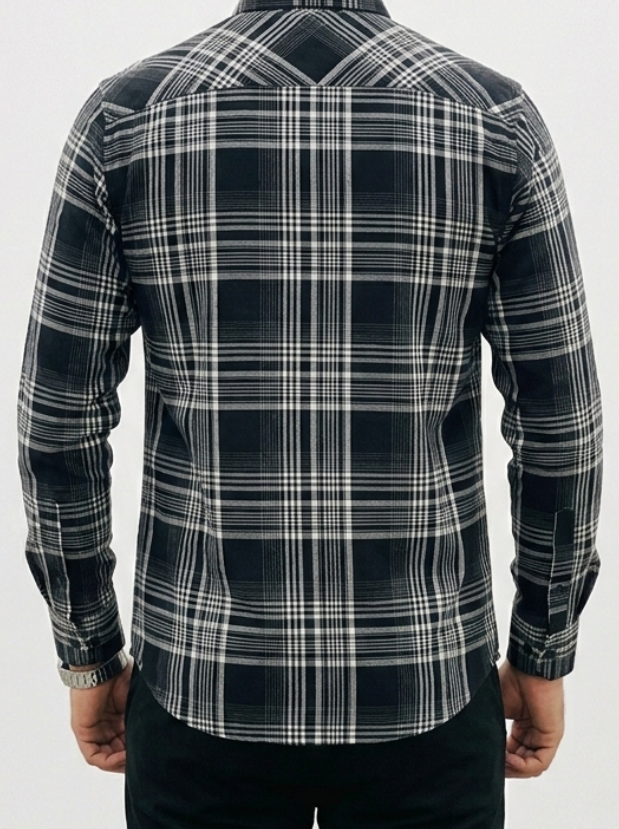 Men’s Black & White Striped Check Shirt