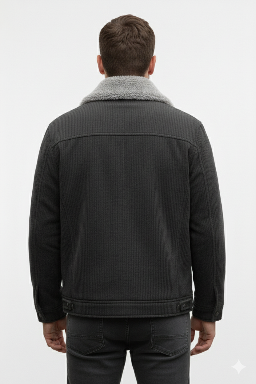 Mens Premium black Jacket with fur collar