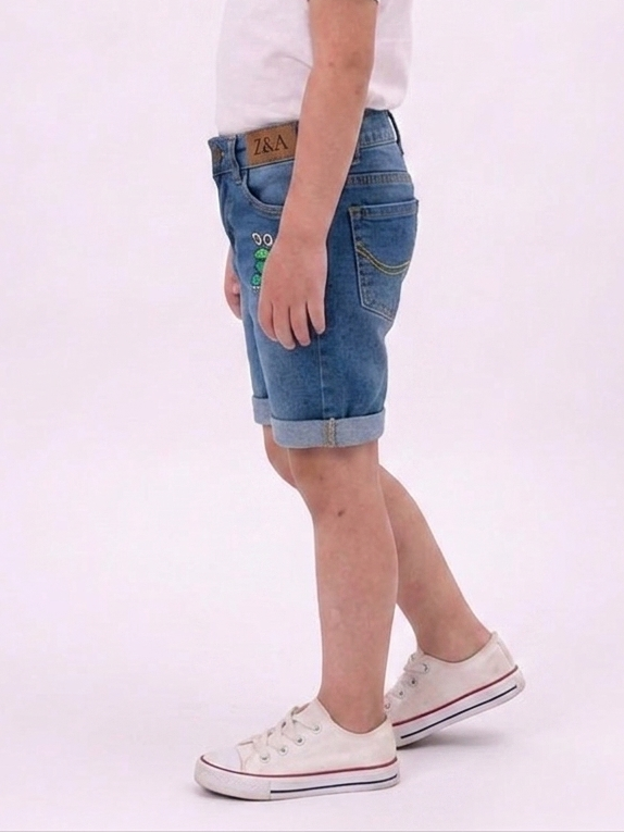 kids premium Embroidered denim short with Caterpillar Detail