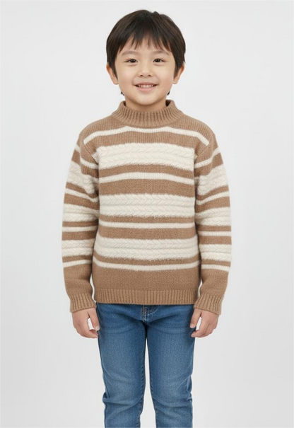 Cozy Striped Knit Beige Sweater for Kids