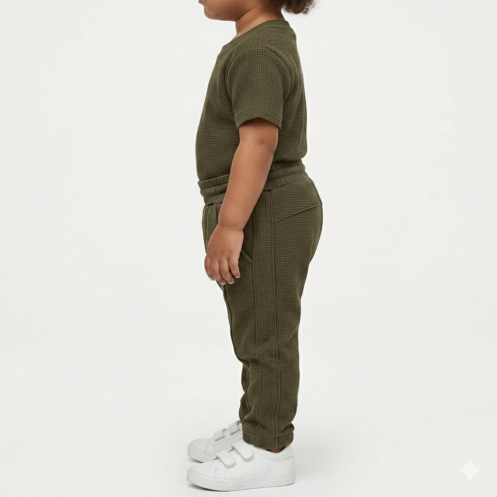 Kids Premium olive green waffle Track Suits