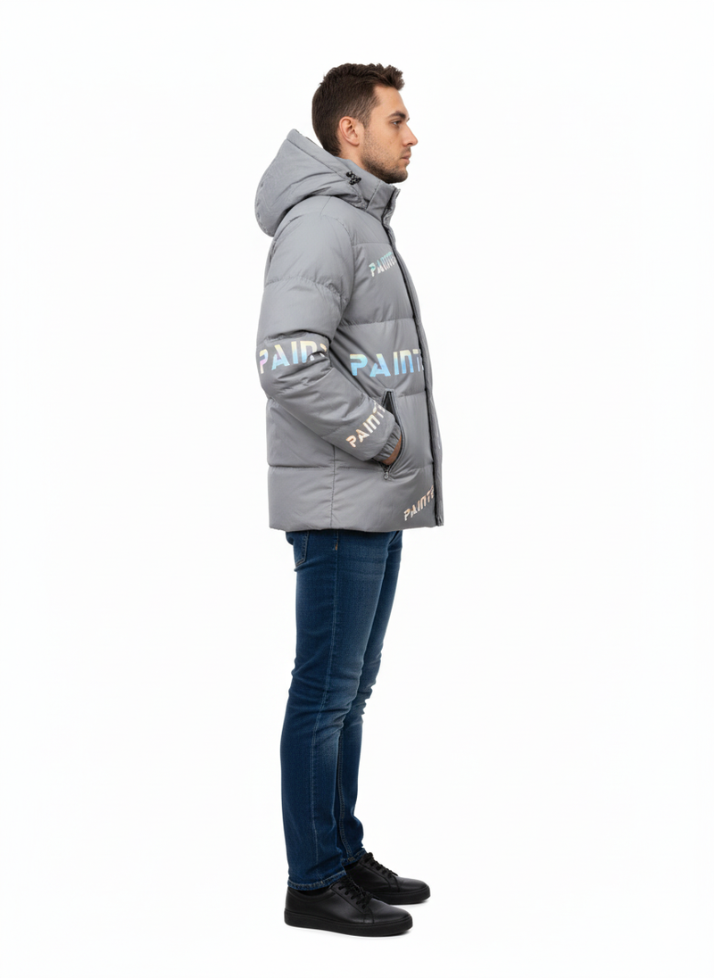 Men’s Silver Grey Panther Puffer Jacket