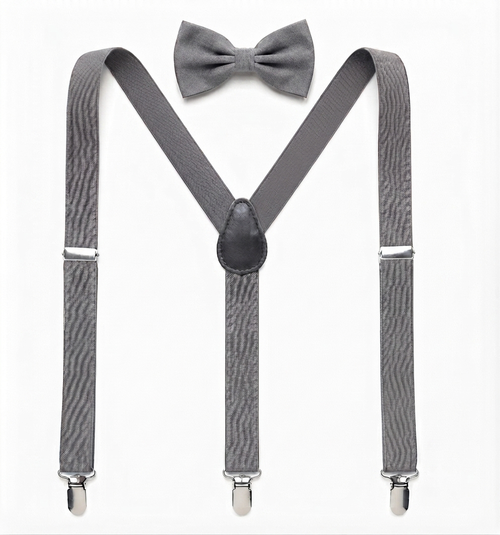 Elastic Gallace Suspenders Set With Silk Bow Tie For Boy's