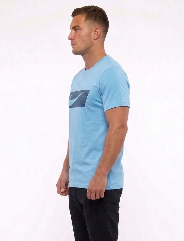 : Modern Nike Logo Cotton Tee for Casual & Active Wear In Light Blue