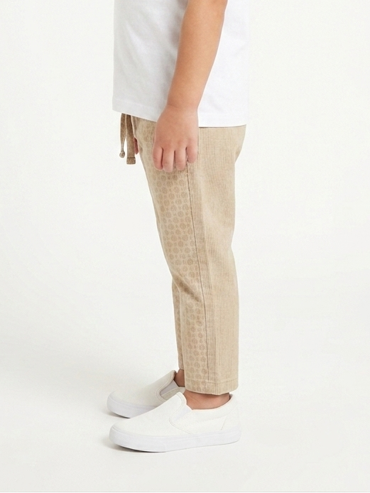 Beige Geometric Print Cotton Trousers – Casual Fit