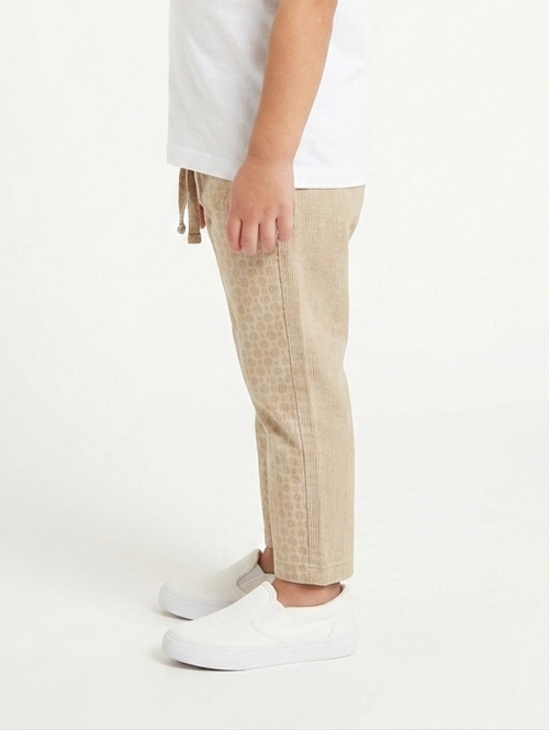 Beige Geometric Print Cotton Trousers – Casual Fit