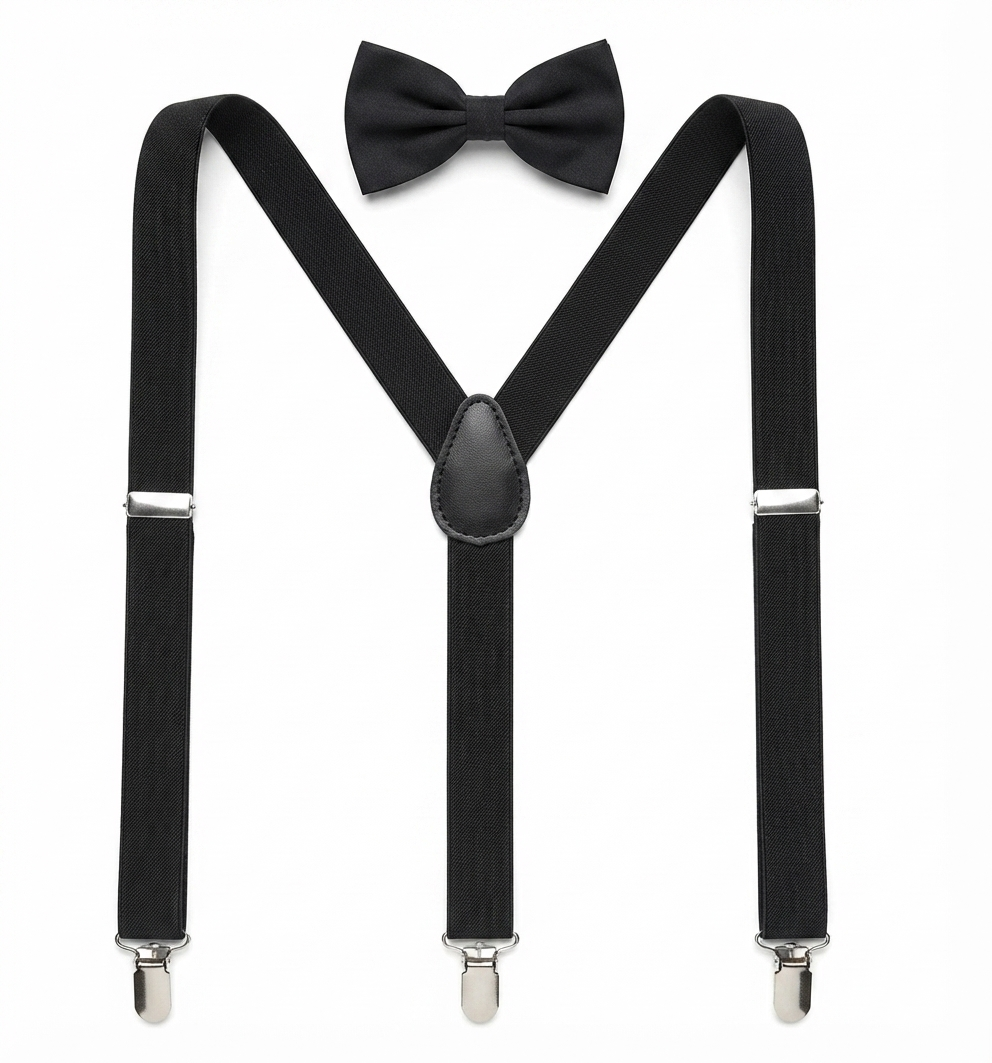 Elastic Gallace Suspenders Set With Silk Bow Tie For Boy's