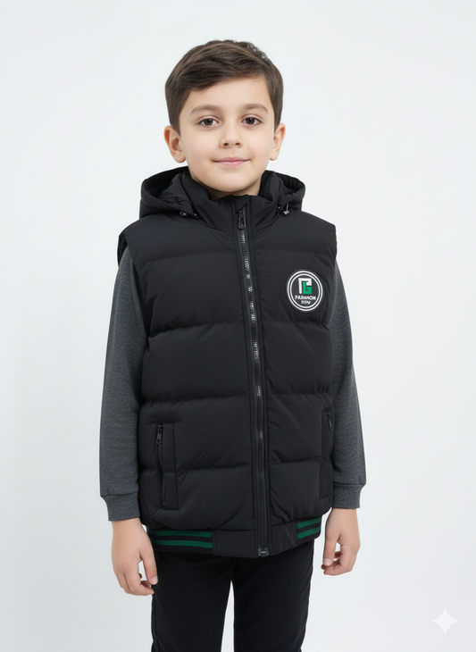 Kids Black Sleeveless Puffer Jacket