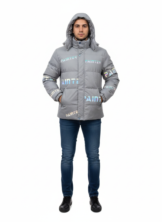 Men’s Silver Grey Panther Puffer Jacket