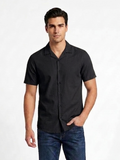 Men's Premium Black Cuban Collar Short Sleeve Shirt