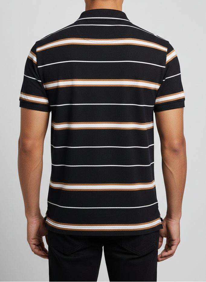 Men's Short Sleeve Horizontal Stripe Polo Cotton Blend - Black/Gold