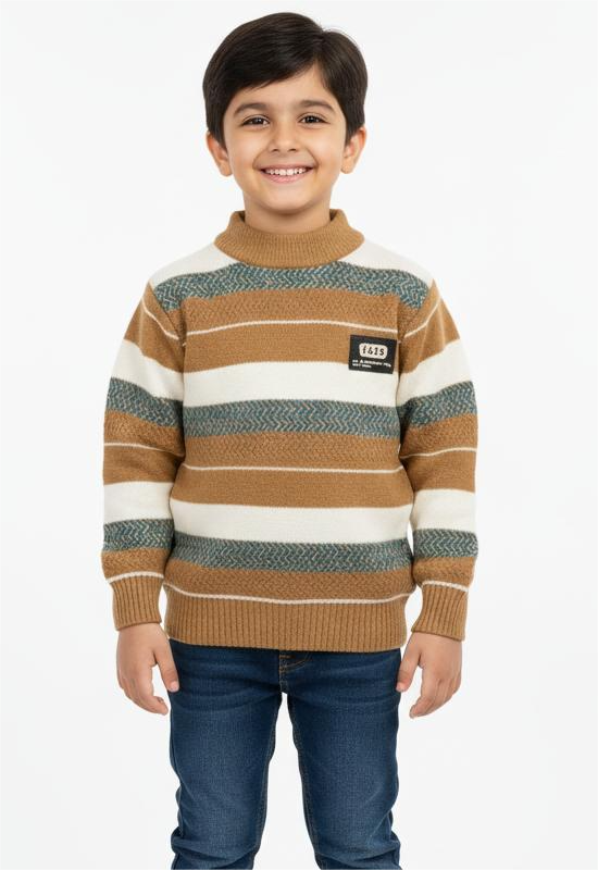 Cozy Striped Knit Brown Sweater for Kids
