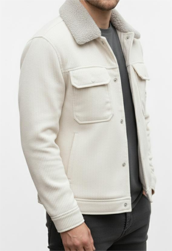 Mens Premium White Jacket with fur collar