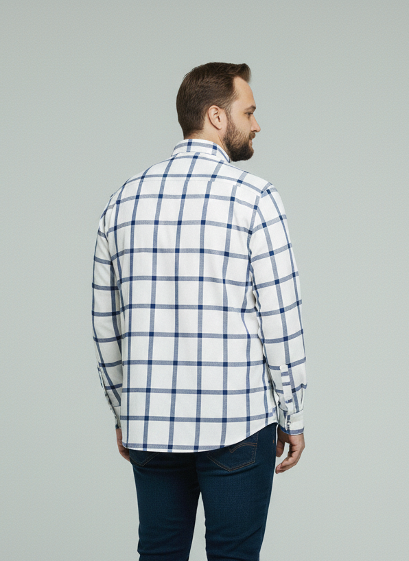 White & blue check shirt