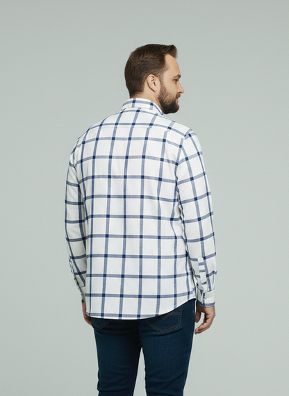 White & blue check shirt