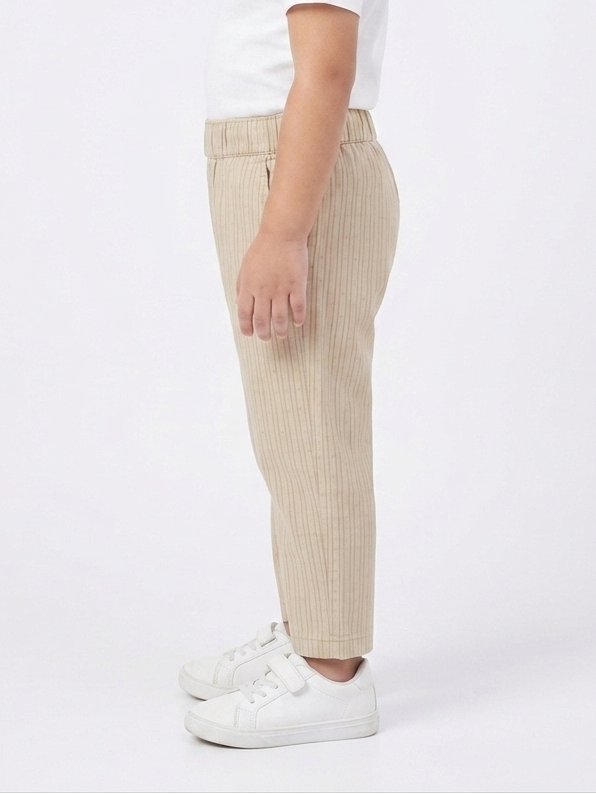 Boys' Beige Pinstripe Cotton Trousers – Casual Fit