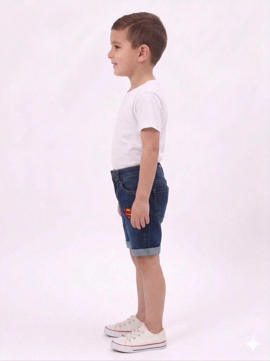Boys' Premium Denim Shorts with Superhero Patch Detail