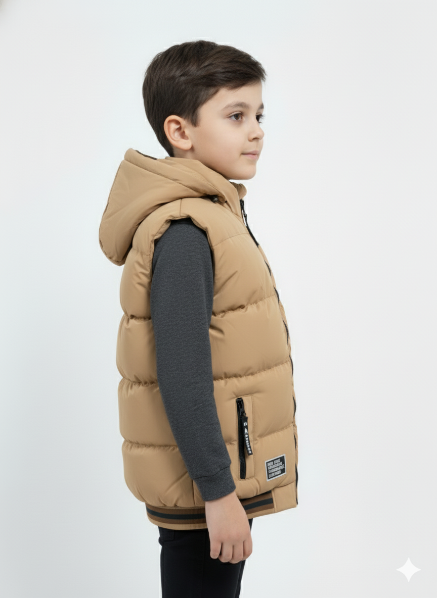 Kids Camel Brown Sleeveless Puffer Jacket