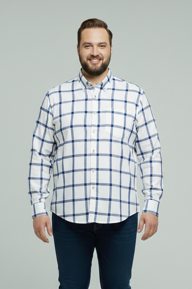 White & blue check shirt