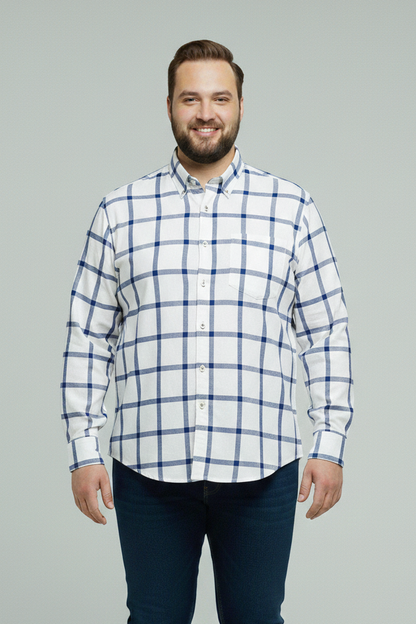 White & blue check shirt
