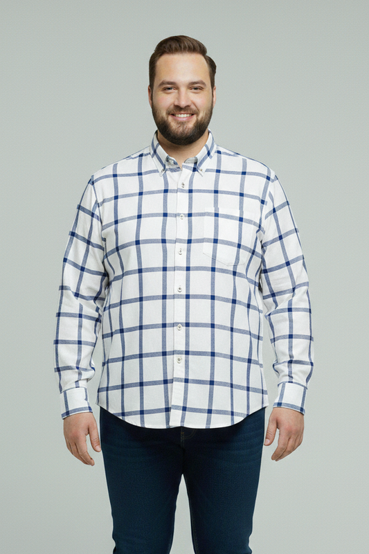 White & blue check shirt