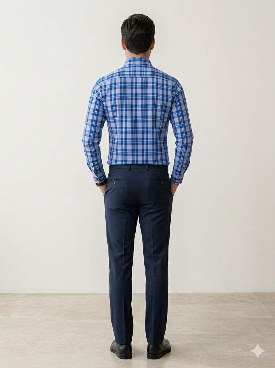 Sky Blue  Trendy Checkered Shirt