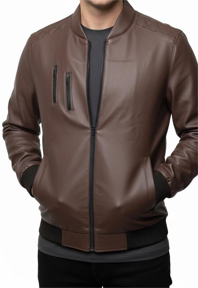 Zip Up Brown Leather Jacket