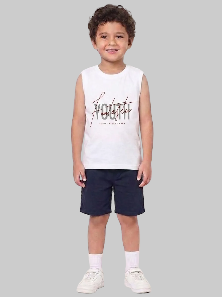 Kids' Casual White Youth Graphic Tank Top