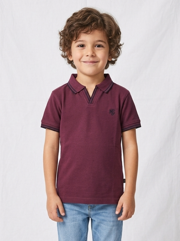 Boys' Signature Johny Collar Polo – Premium Open V-Neck