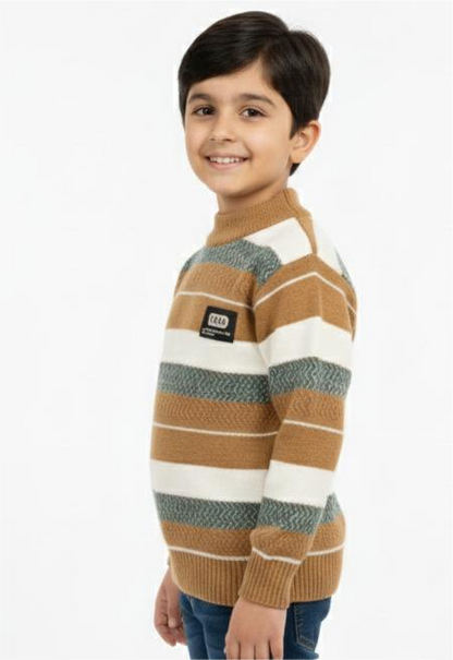 Cozy Striped Knit Brown Sweater for Kids