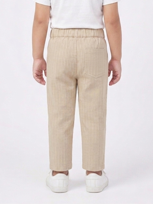 Boys' Beige Pinstripe Cotton Trousers – Casual Fit