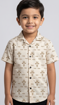 Boys' "Prada Milano" Luxury Print Button-Down Shirt (Beige)