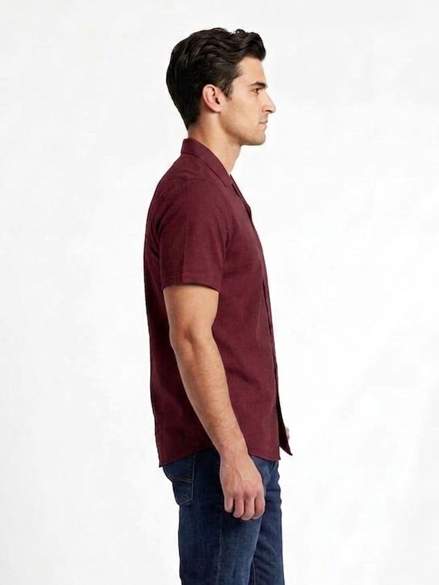 Men's Premium Maroon Cuban Collar Short Sleeve Shirt