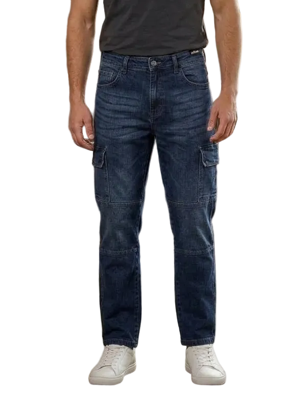 Men's Premium Regular-Fit Dark Blue Denim Cargo Pants