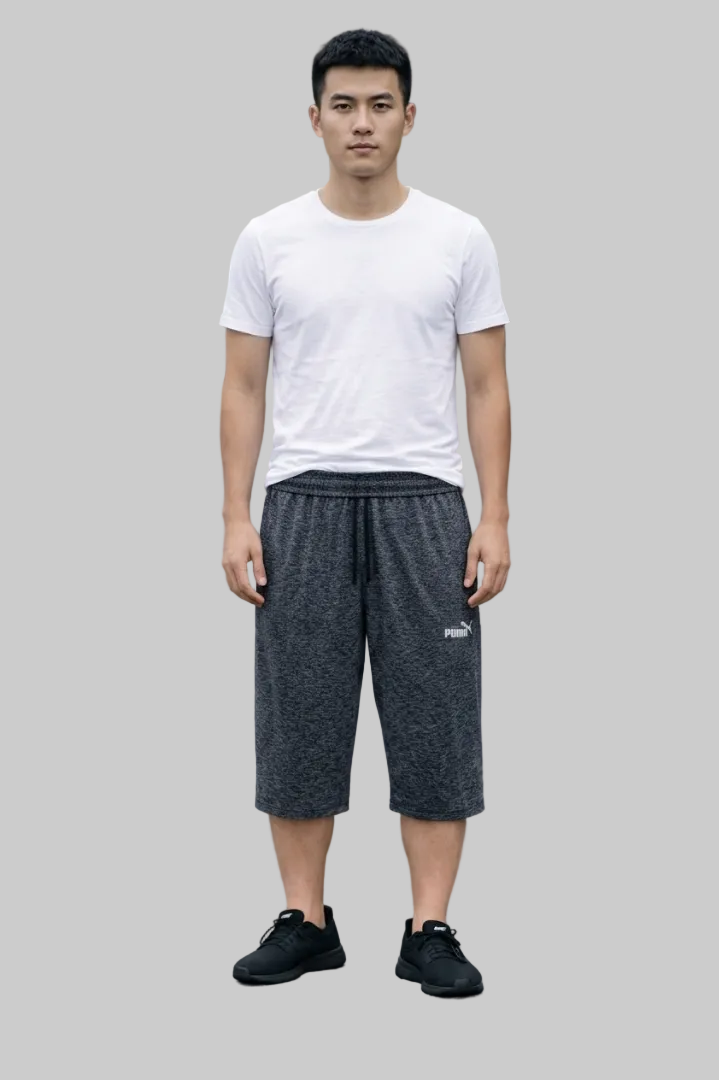 Men's Puma Casual Crop Shorts in Dark Grey Knit Fabric