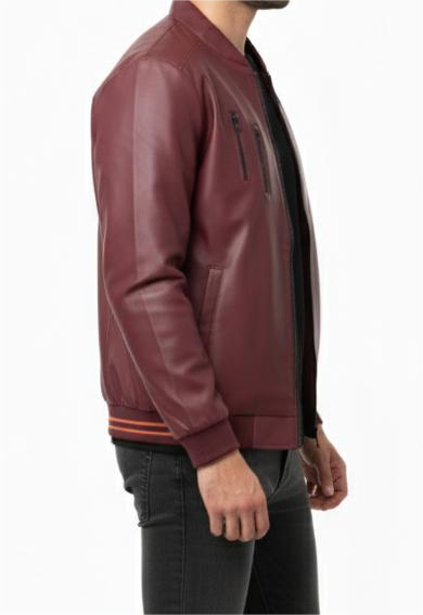 Zip Up Maroon Leather Jacket