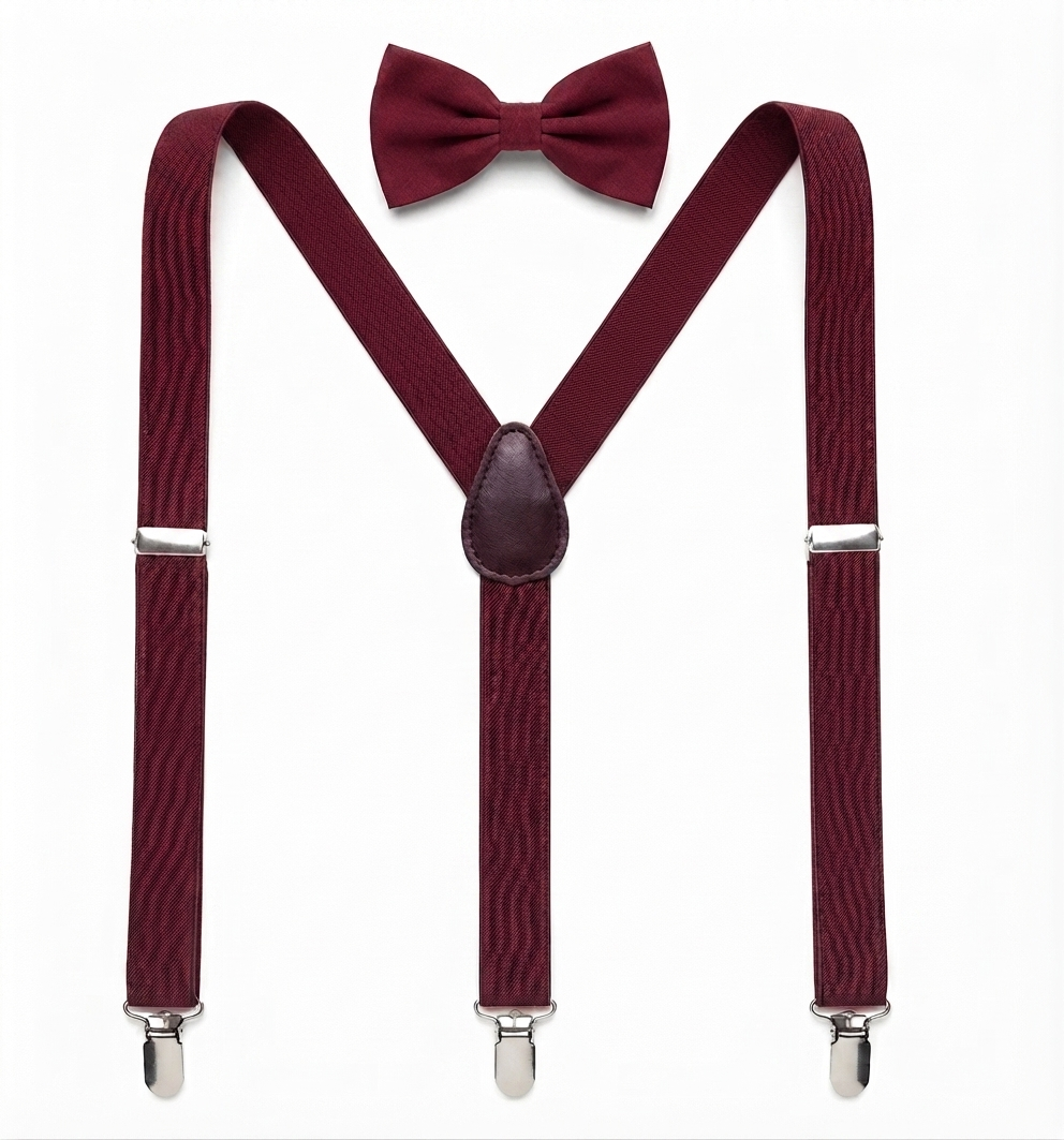 Elastic Gallace Suspenders Set With Silk Bow Tie For Boy's