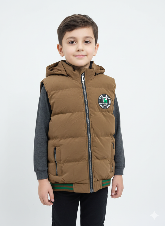 Kids Brown Sleeveless Puffer Jacket
