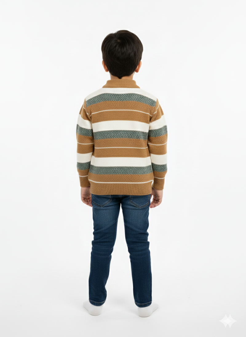 Cozy Striped Knit Brown Sweater for Kids