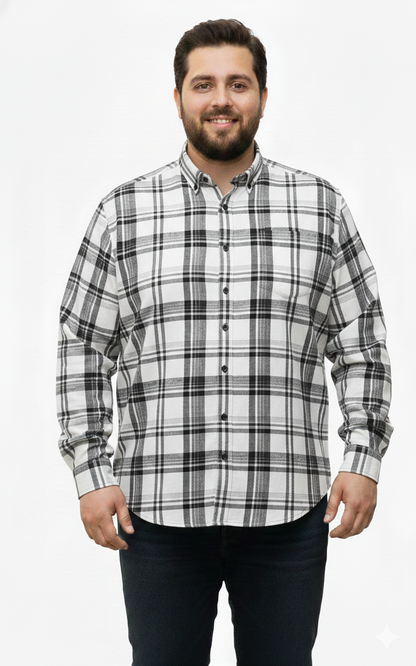 White & black check shirt